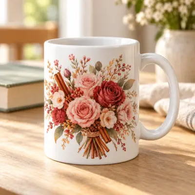 Sunday Roses Ceramic Mug — lifestyle view