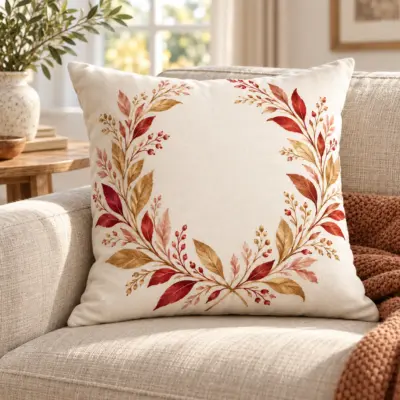 Golden Laurel Square Throw Pillow — lifestyle view