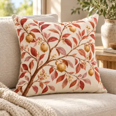 Family Orchard Square Throw Pillow — lifestyle view