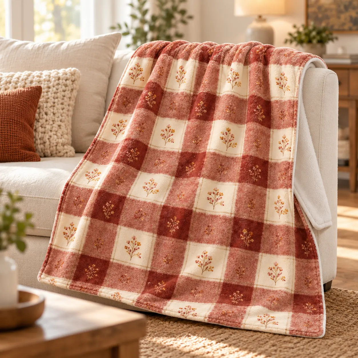 Quiet Hearth Velveteen Plush Blanket — lifestyle view