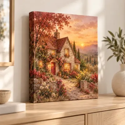 Home at Golden Hour Stretched Canvas Print — lifestyle view