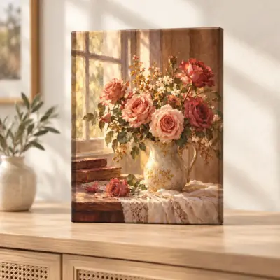Rose Window Stretched Canvas Print — lifestyle view