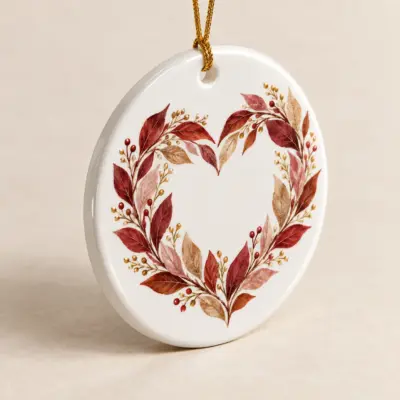 Little Heart Wreath Ceramic Keepsake Ornament — alternate detail view