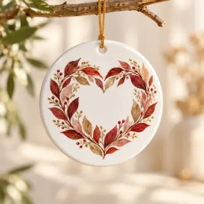 Little Heart Wreath Ceramic Keepsake Ornament — lifestyle view