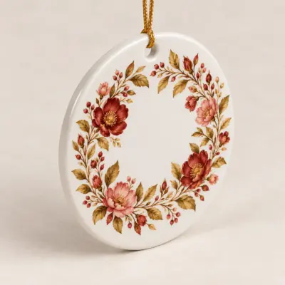 Rose Circle Ceramic Keepsake Ornament — alternate detail view