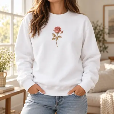 Rose Sprig Printed Crewneck Sweatshirt — lifestyle view