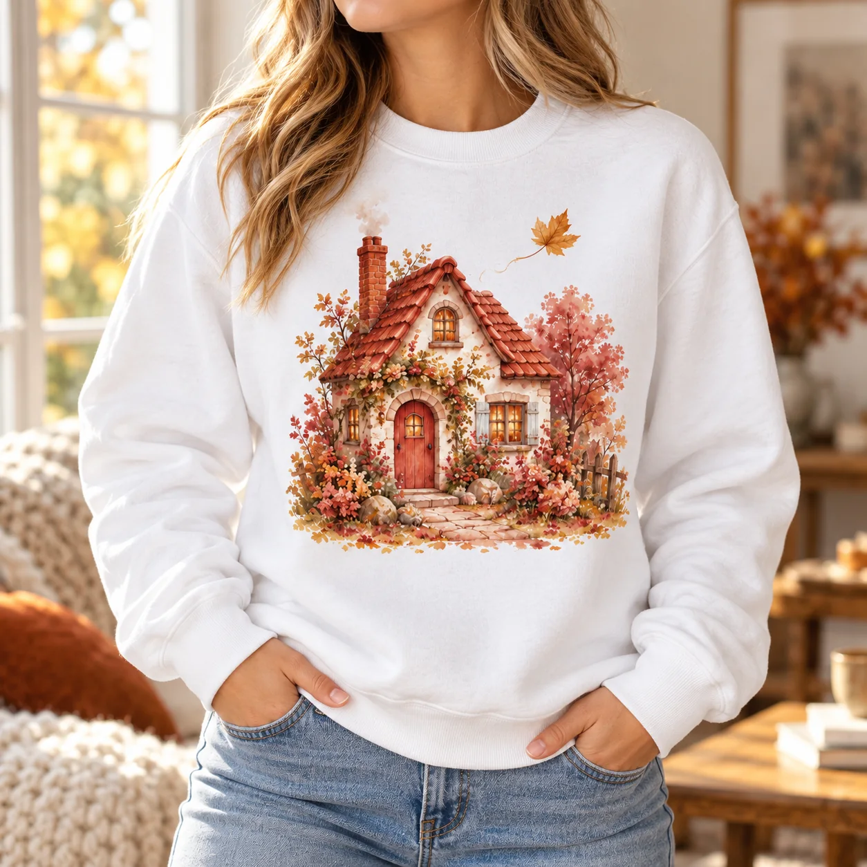 Homeward Leaf Printed Crewneck Sweatshirt — lifestyle view